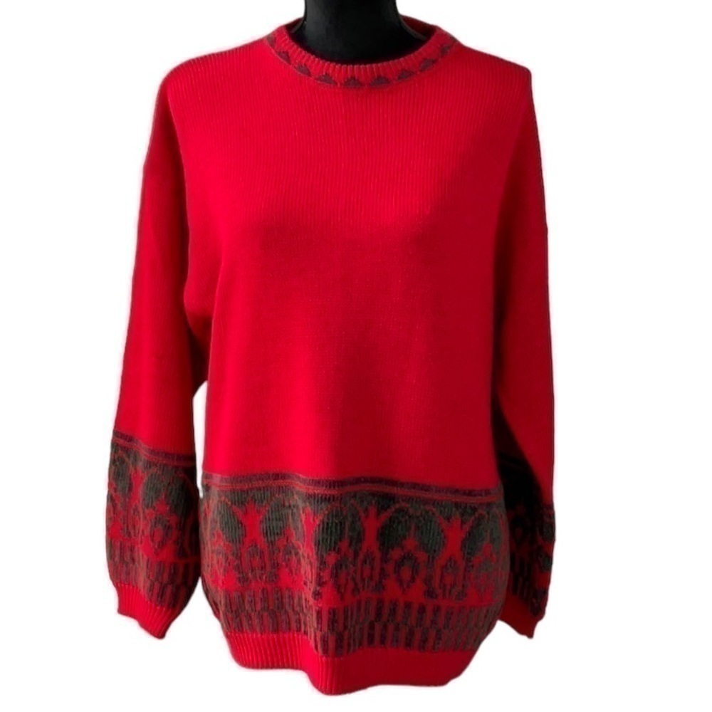 Tarazzia Vintage Red Crew Neck Wool Blend Sweater Medium